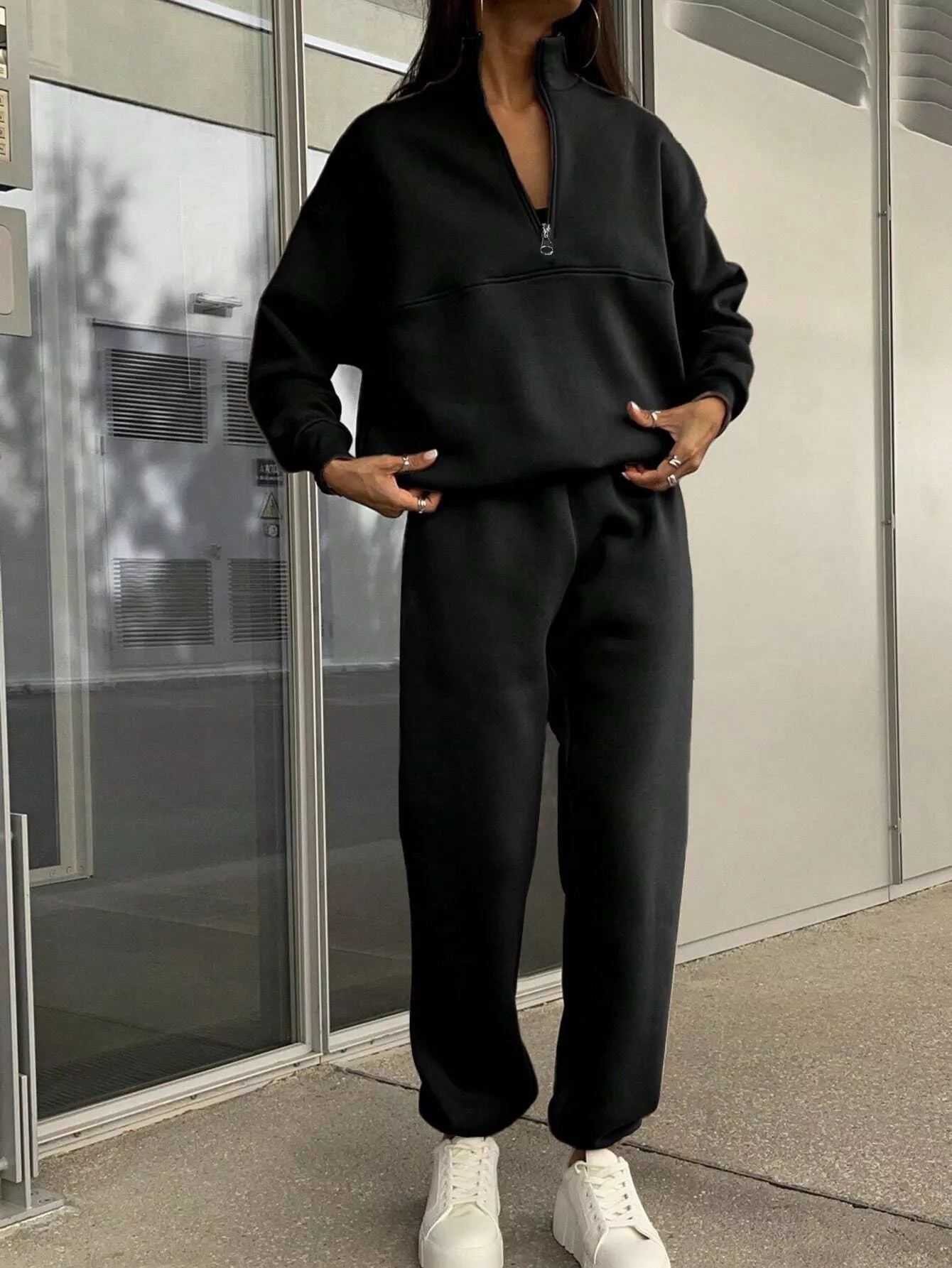 Half Zip Sweatshirt and Pants Set - Godess beauty  #