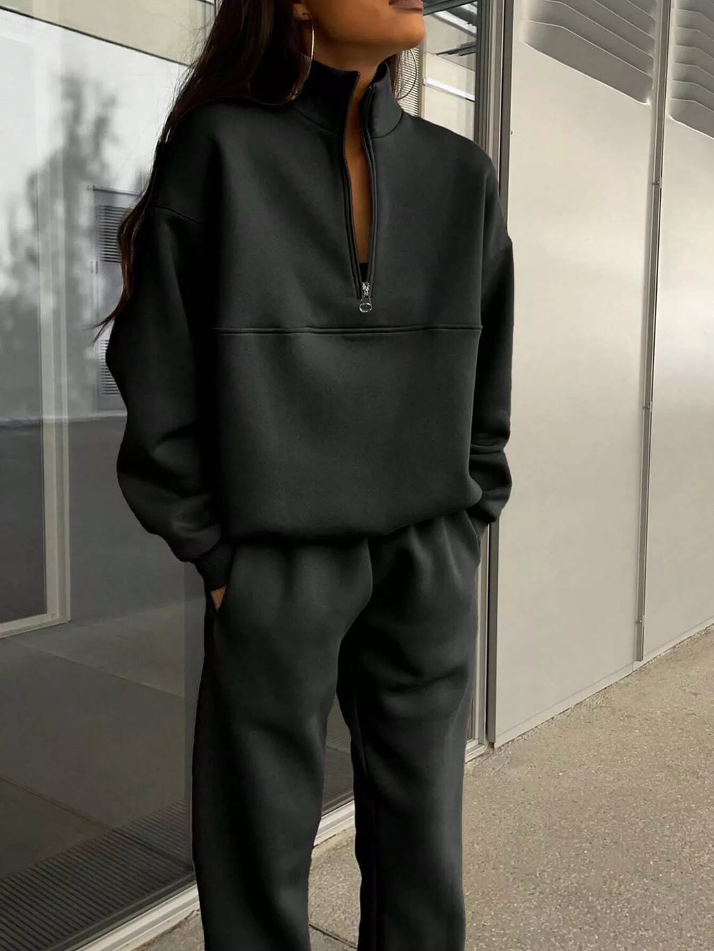 Half Zip Sweatshirt and Pants Set - Godess beauty  #