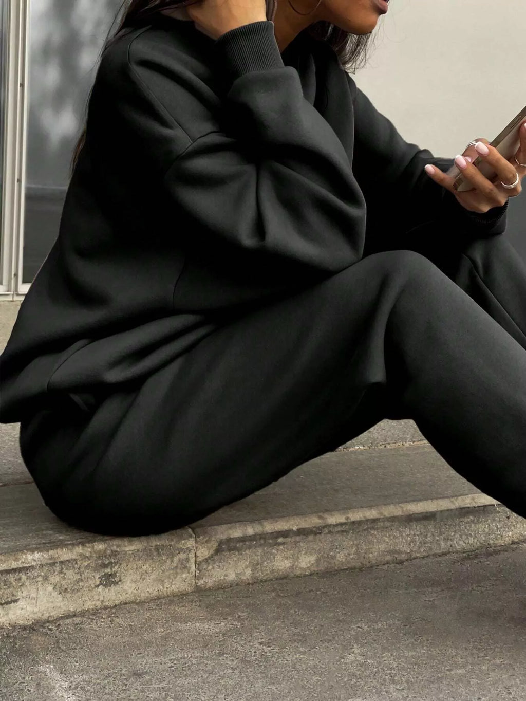 Half Zip Sweatshirt and Pants Set - Godess beauty  #