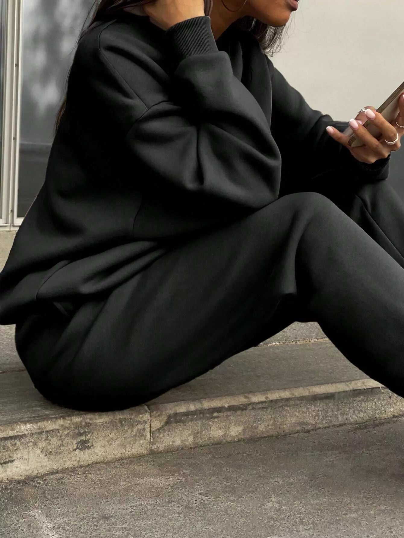 Half Zip Sweatshirt and Pants Set - Godess beauty  #