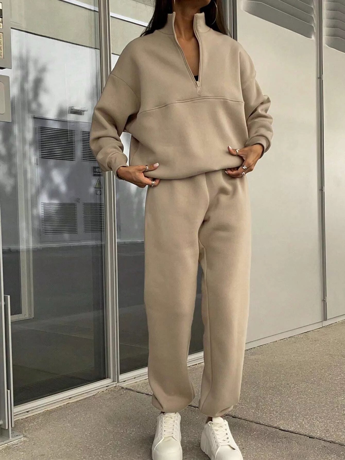 Half Zip Sweatshirt and Pants Set - Godess beauty  #