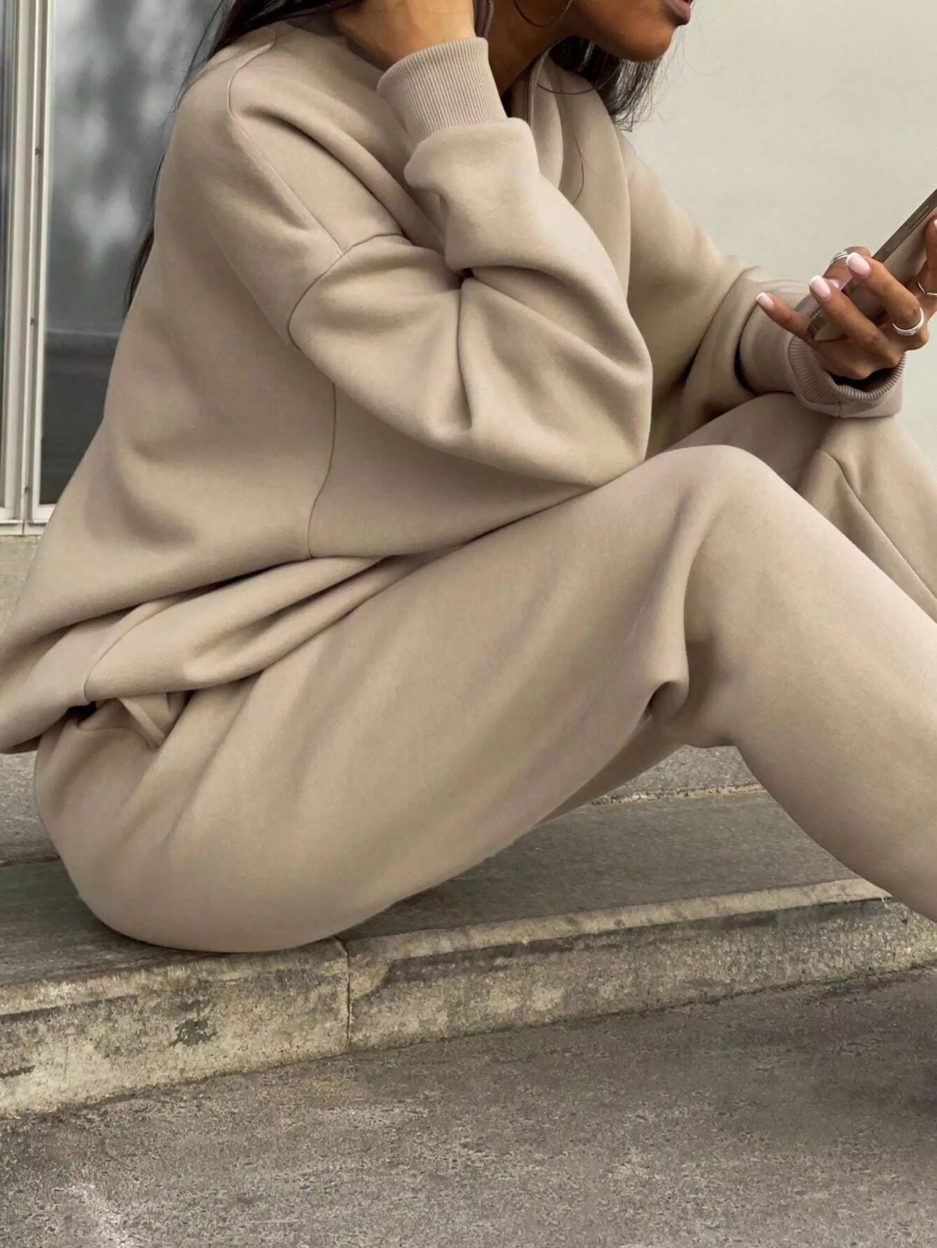 Half Zip Sweatshirt and Pants Set - Godess beauty  #