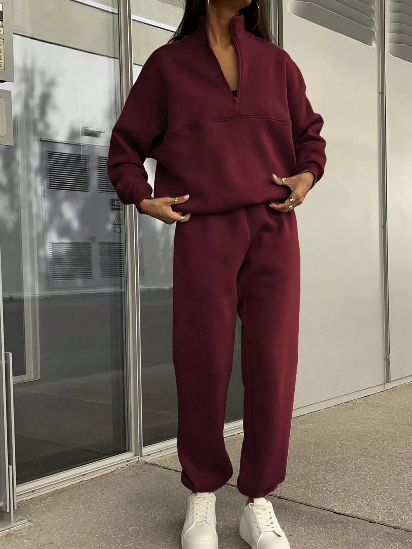 Half Zip Sweatshirt and Pants Set - Godess beauty  #