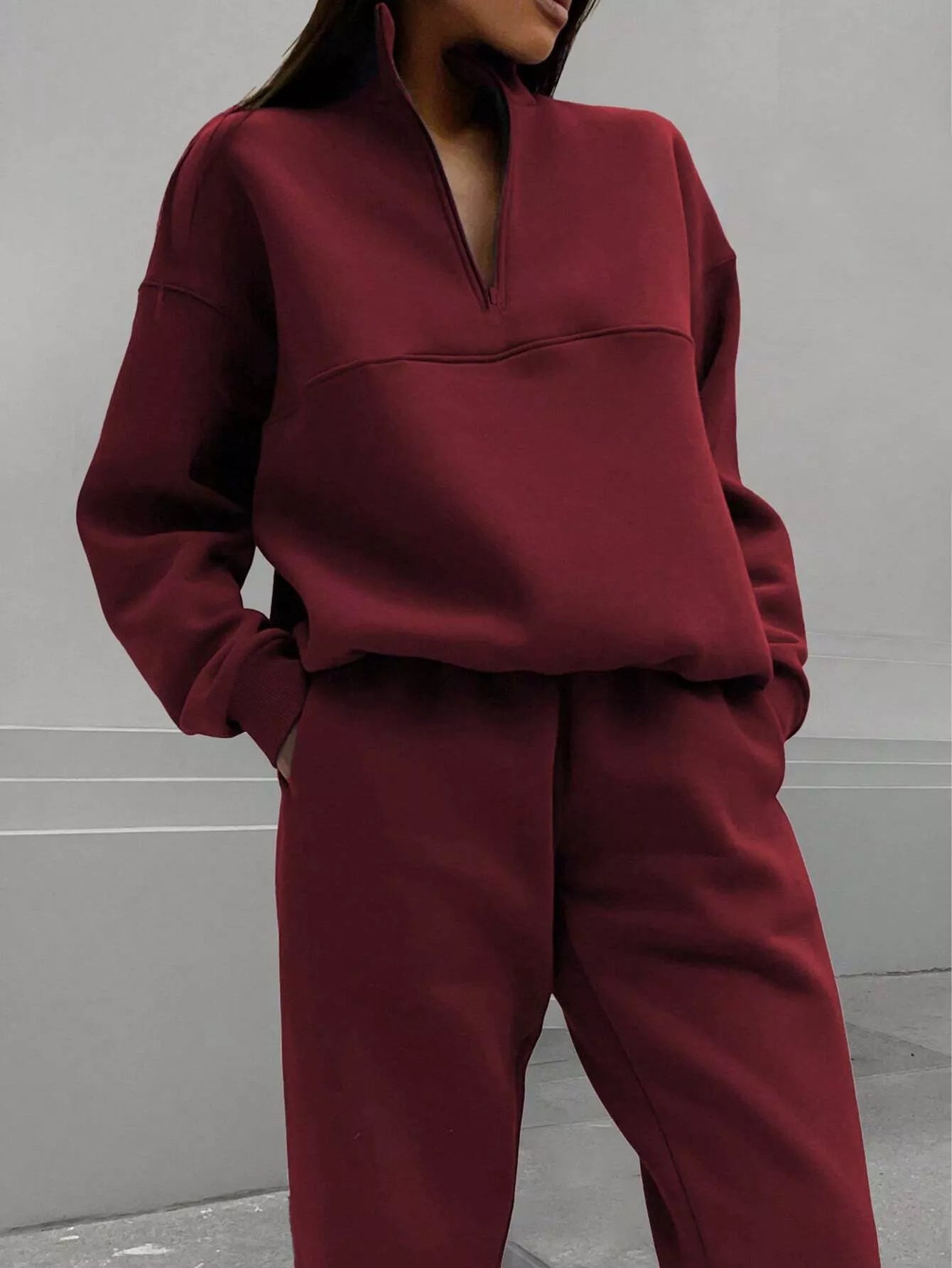 Half Zip Sweatshirt and Pants Set - Godess beauty  #