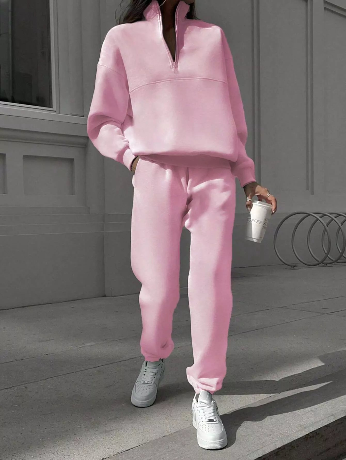 Half Zip Sweatshirt and Pants Set - Godess beauty  #