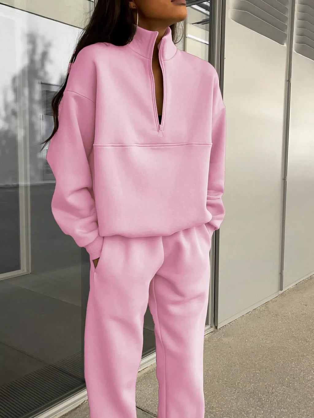 Half Zip Sweatshirt and Pants Set - Godess beauty  #