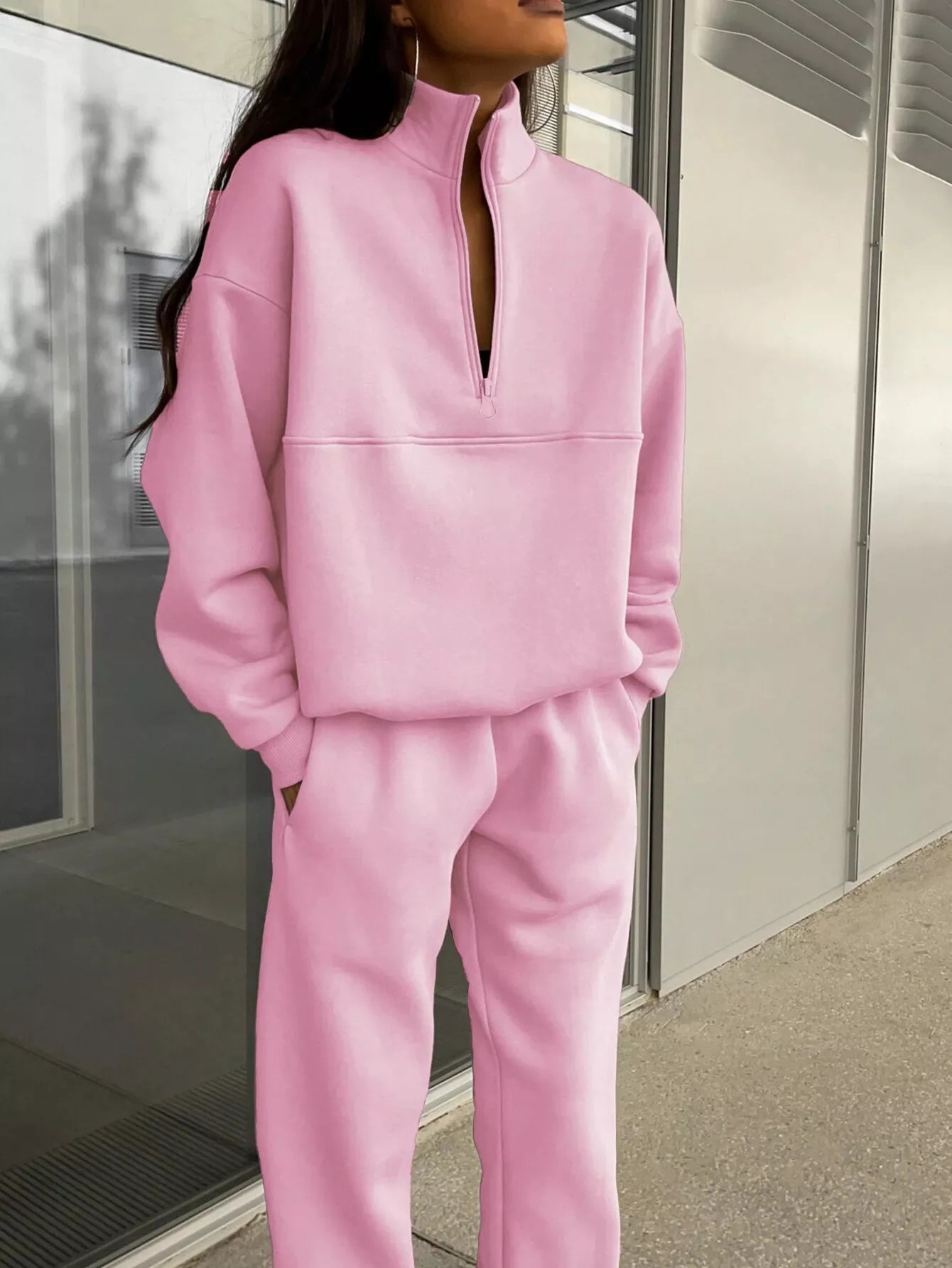 Half Zip Sweatshirt and Pants Set - Godess beauty  #