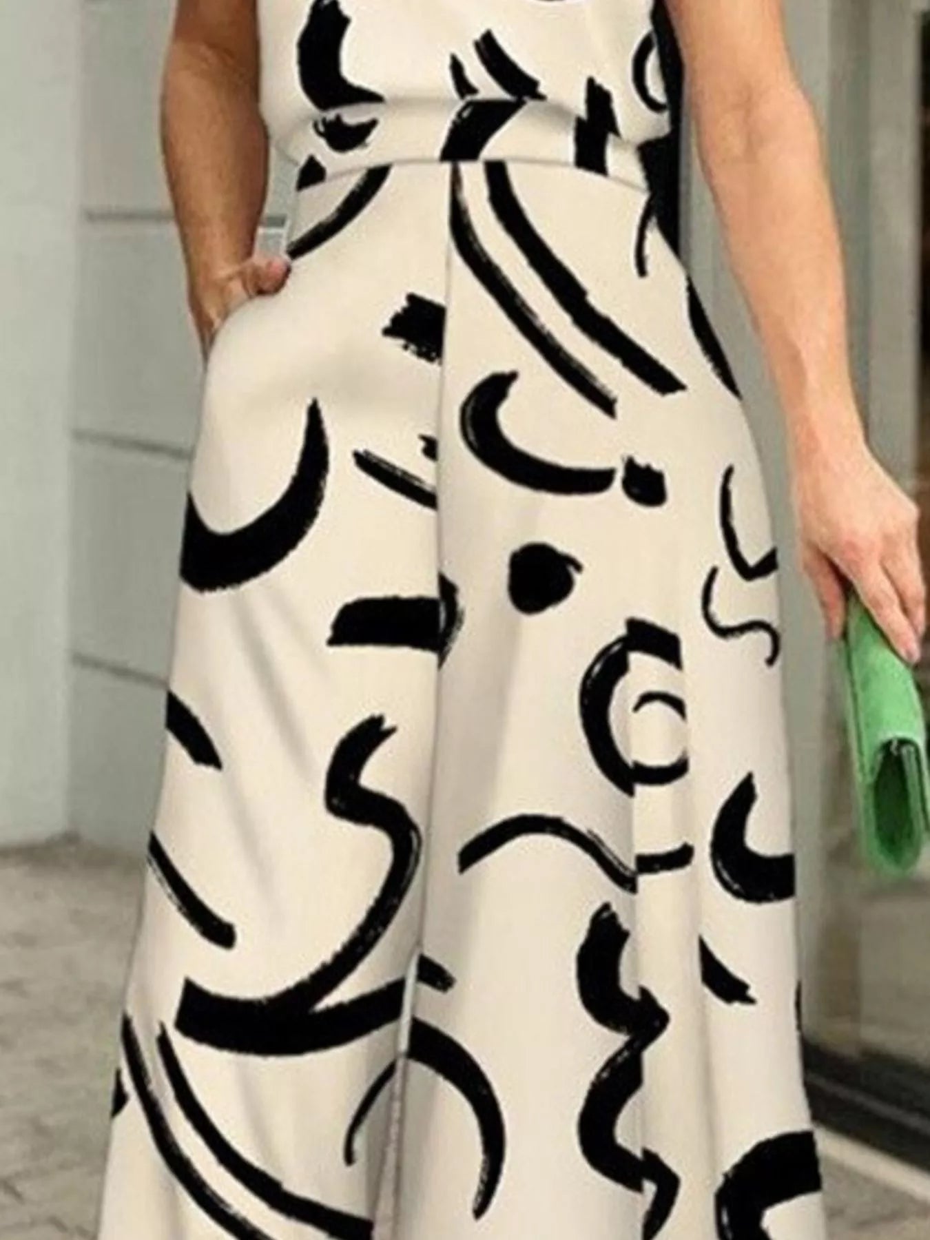 Halter Neck Abstract Print Wide Leg Jumpsuit - Godess beauty  #