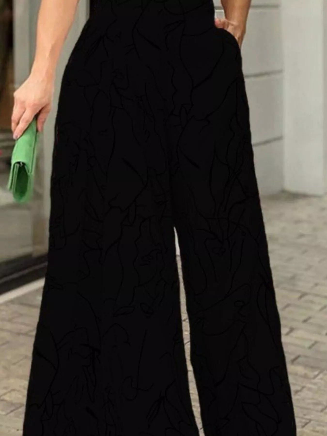 Halter Neck Abstract Print Wide Leg Jumpsuit - Godess beauty  #