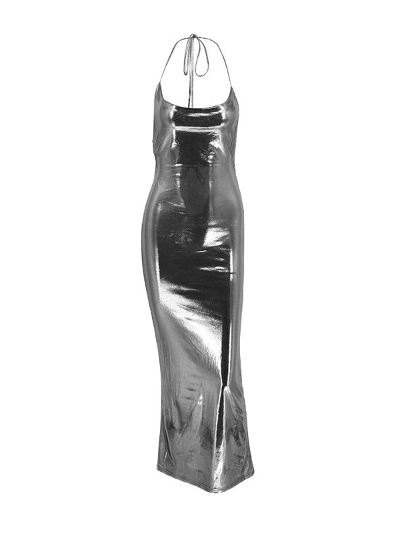 Halter neck ruched maxi dress for women - Godess beauty  #
