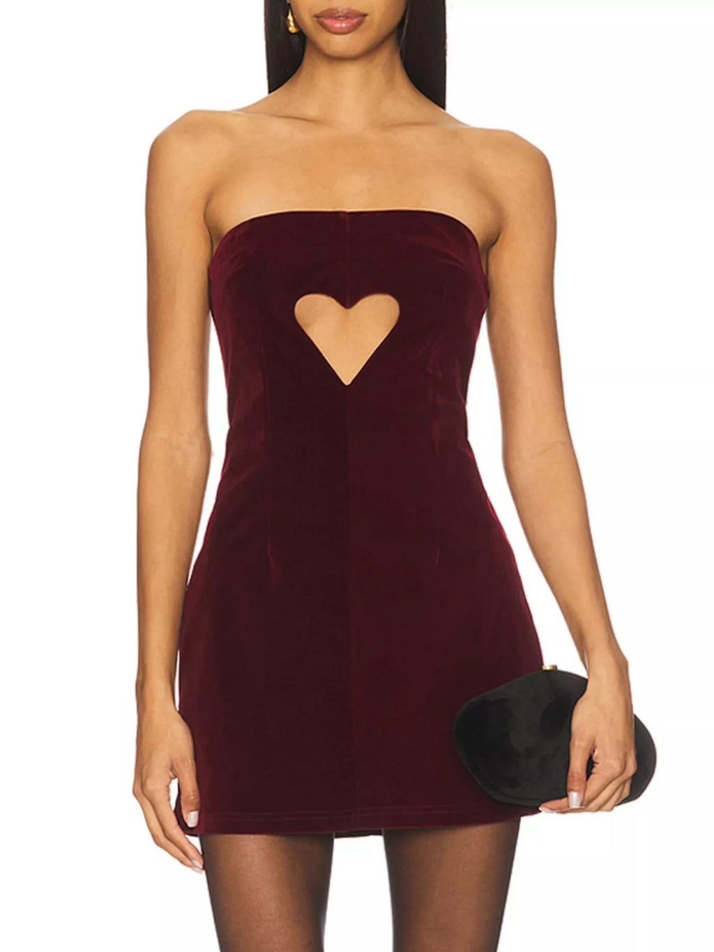 Heart Cutout Velvet Mini Dress - Godess beauty  #