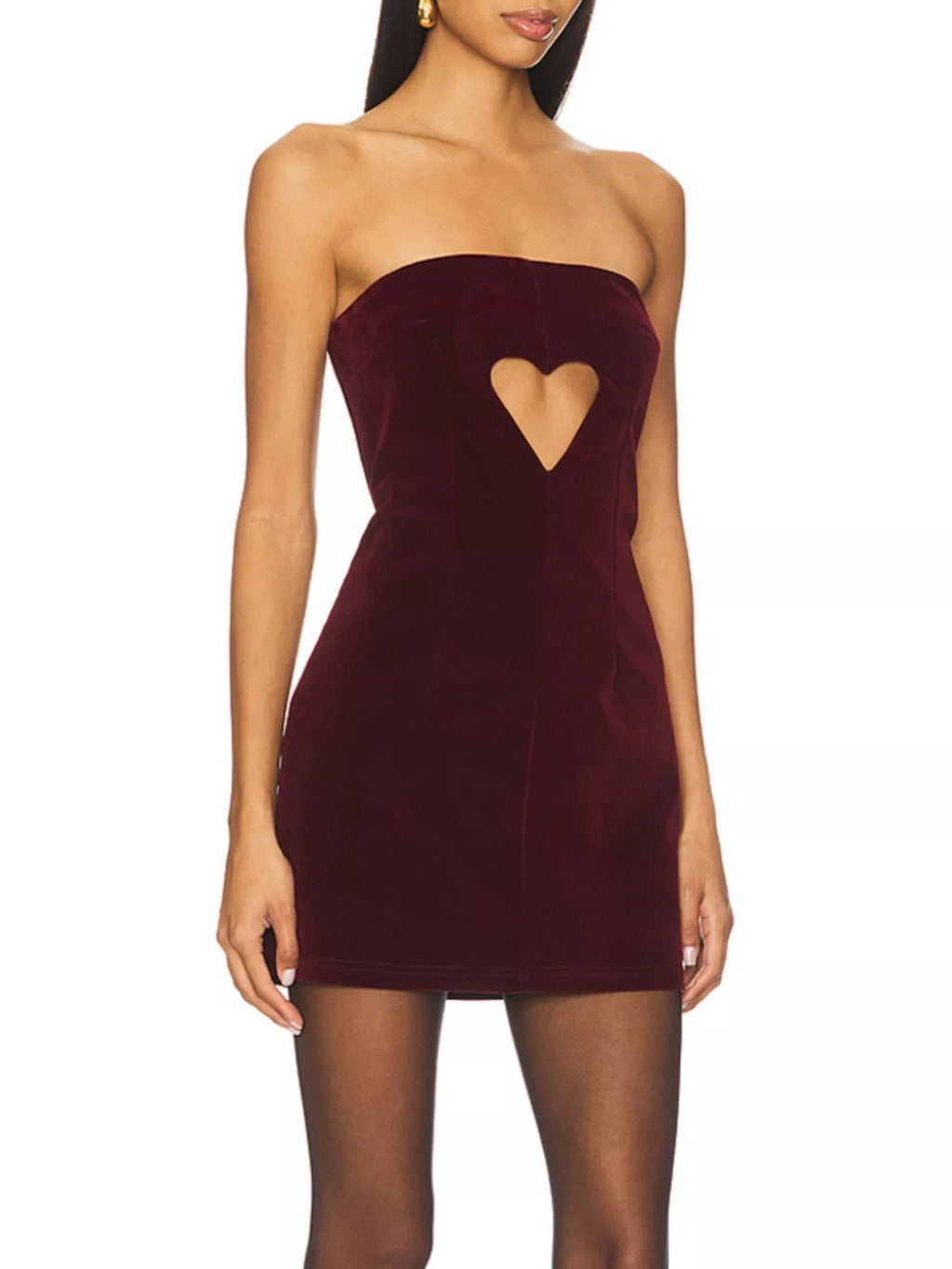 Heart Cutout Velvet Mini Dress - Godess beauty  #