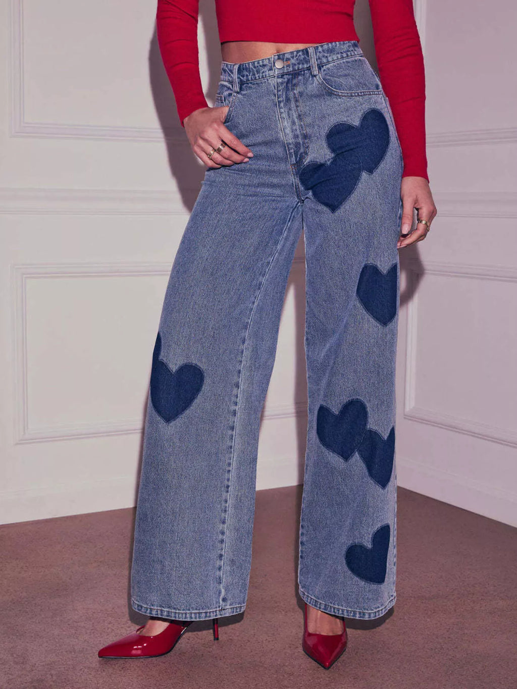 Heart High Waist Wide Leg Jeans - Godess beauty  #