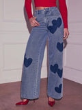 Heart High Waist Wide Leg Jeans - Godess beauty  #