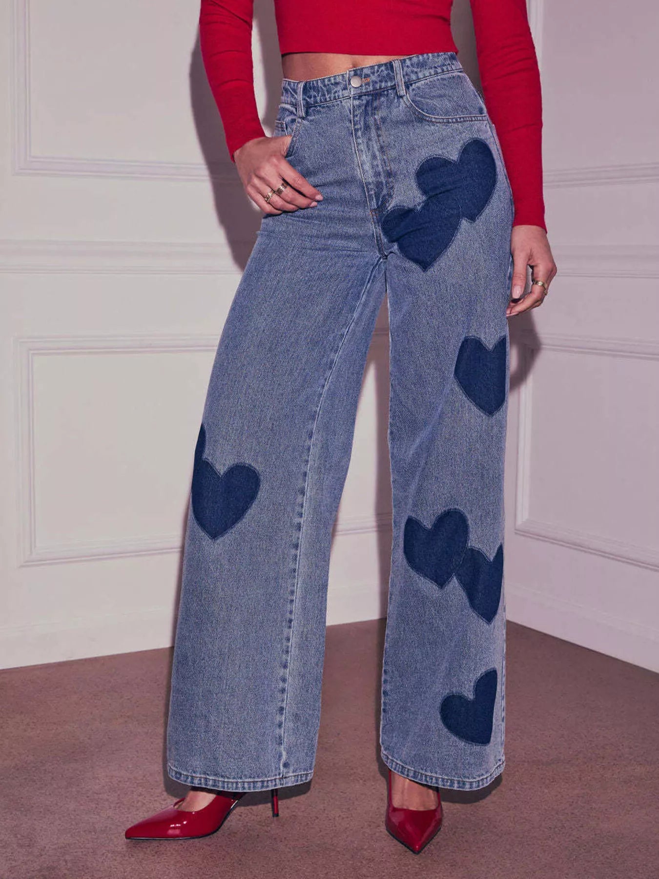 Heart High Waist Wide Leg Jeans - Godess beauty  #