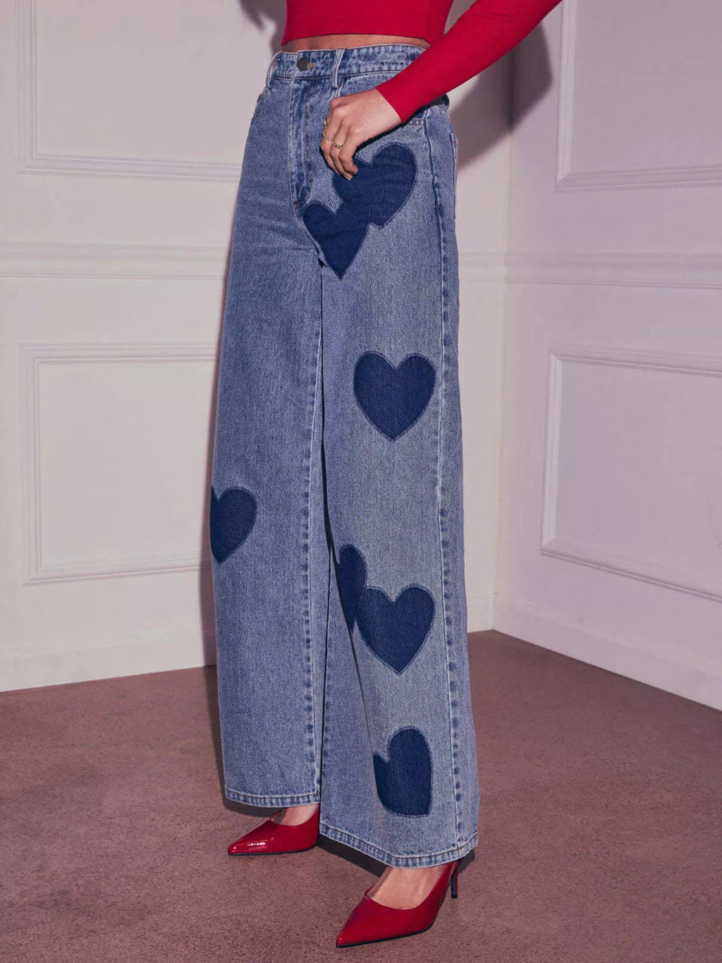 Heart High Waist Wide Leg Jeans - Godess beauty  #