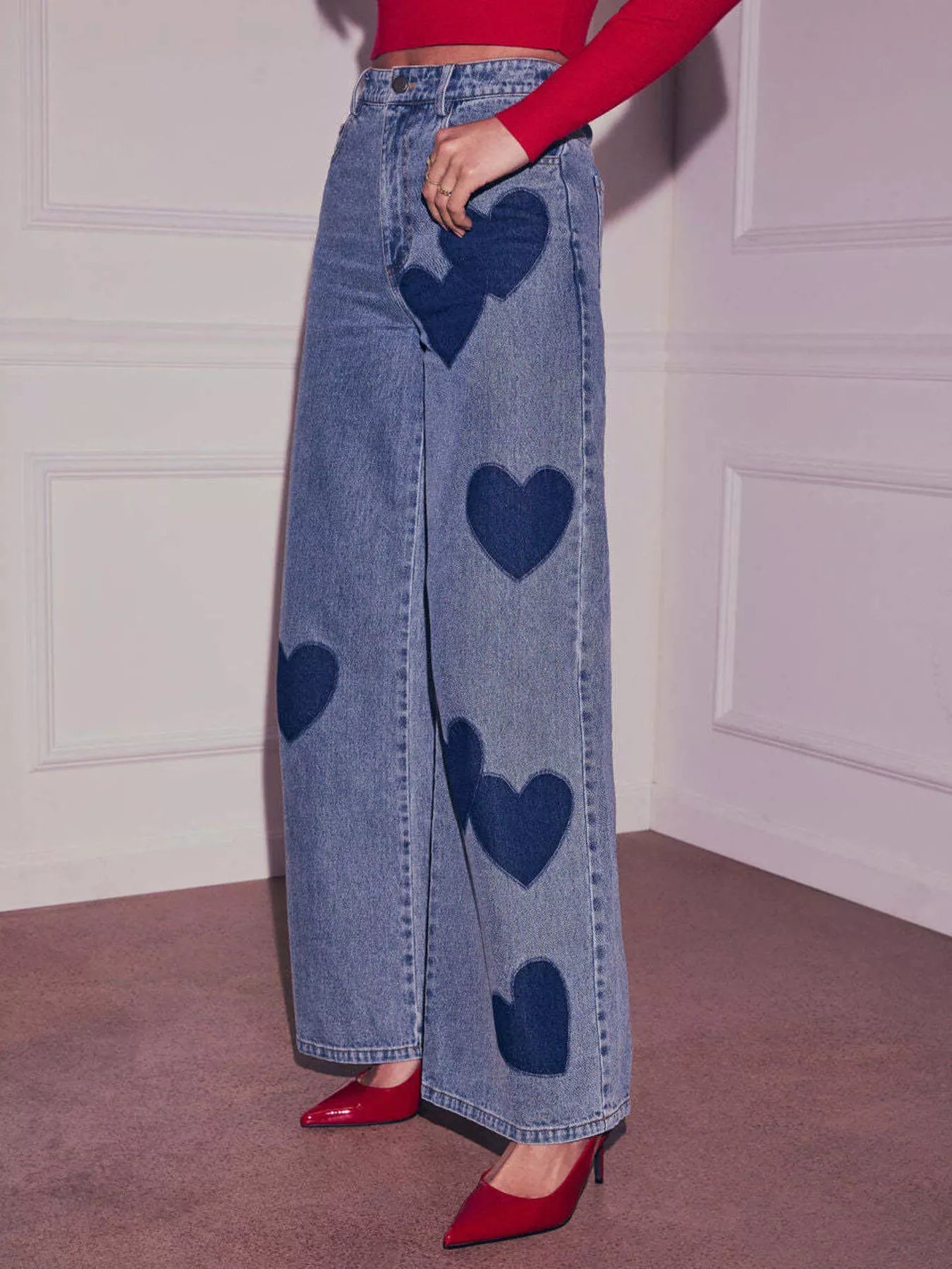 Heart High Waist Wide Leg Jeans - Godess beauty  #