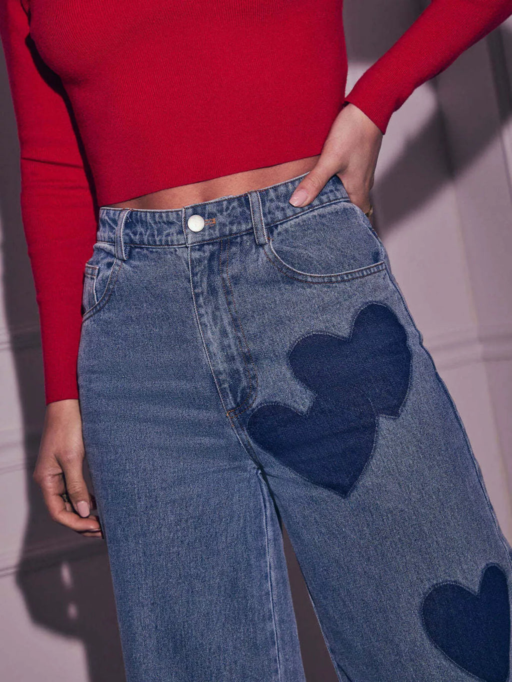 Heart High Waist Wide Leg Jeans - Godess beauty  #
