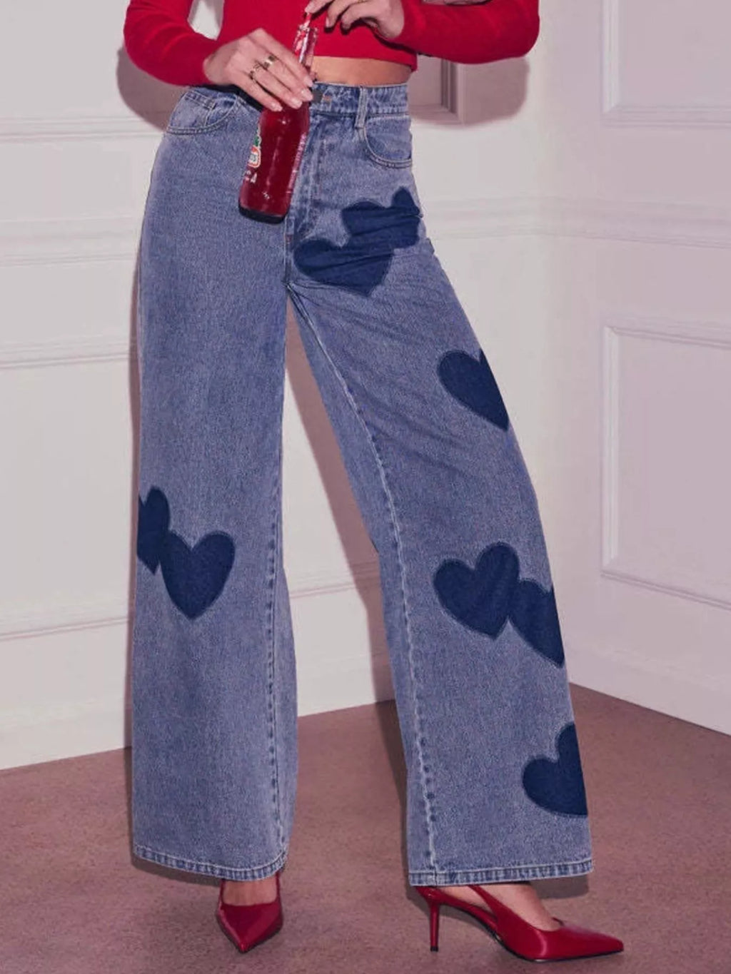 Heart High Waist Wide Leg Jeans - Godess beauty  #
