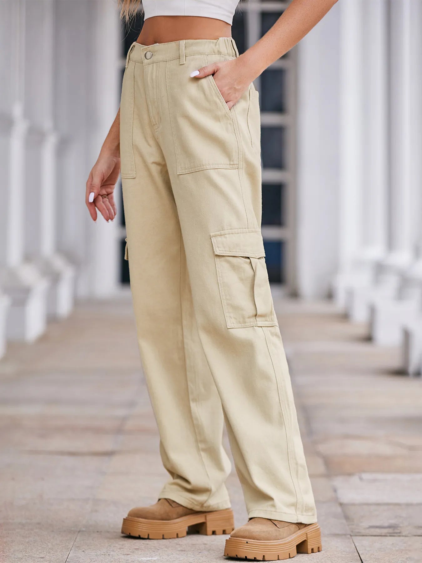 High-Waisted Cargo Jeans - Godess beauty  #
