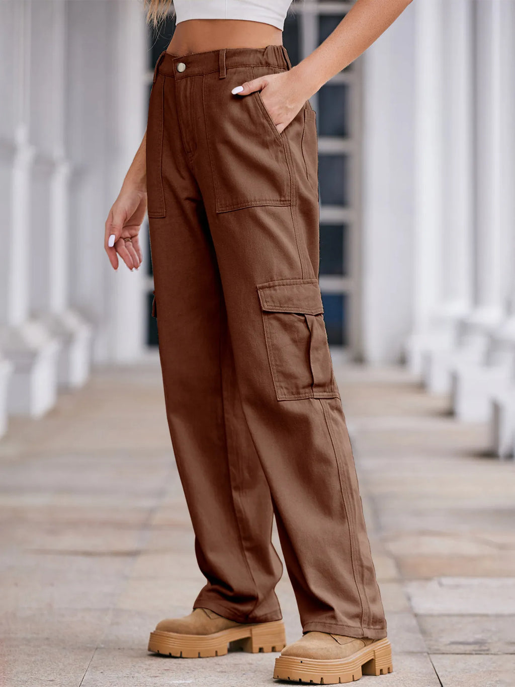High-Waisted Cargo Jeans - Godess beauty  #