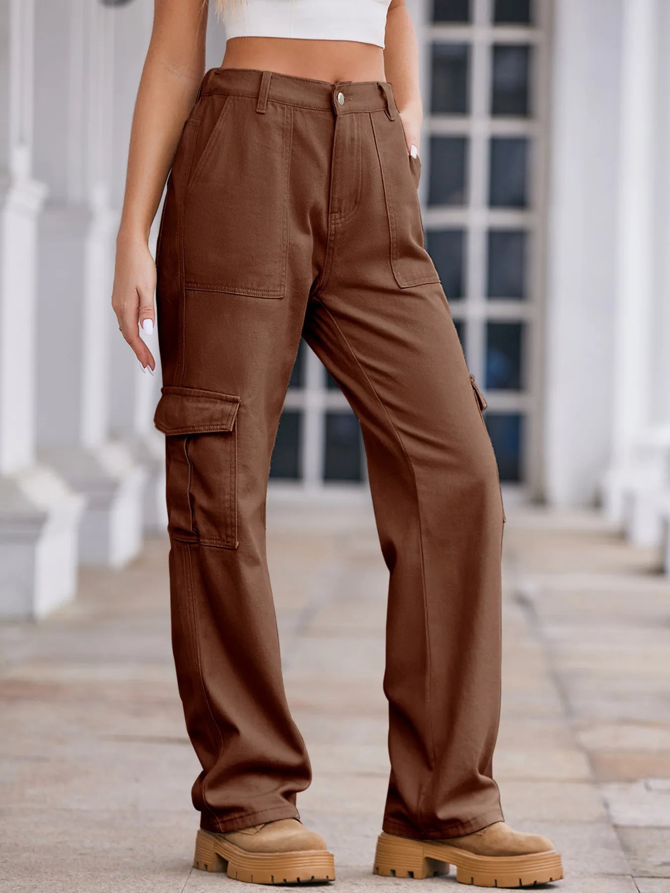 High-Waisted Cargo Jeans - Godess beauty  #
