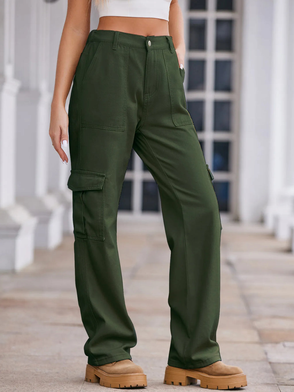High-Waisted Cargo Jeans - Godess beauty  #