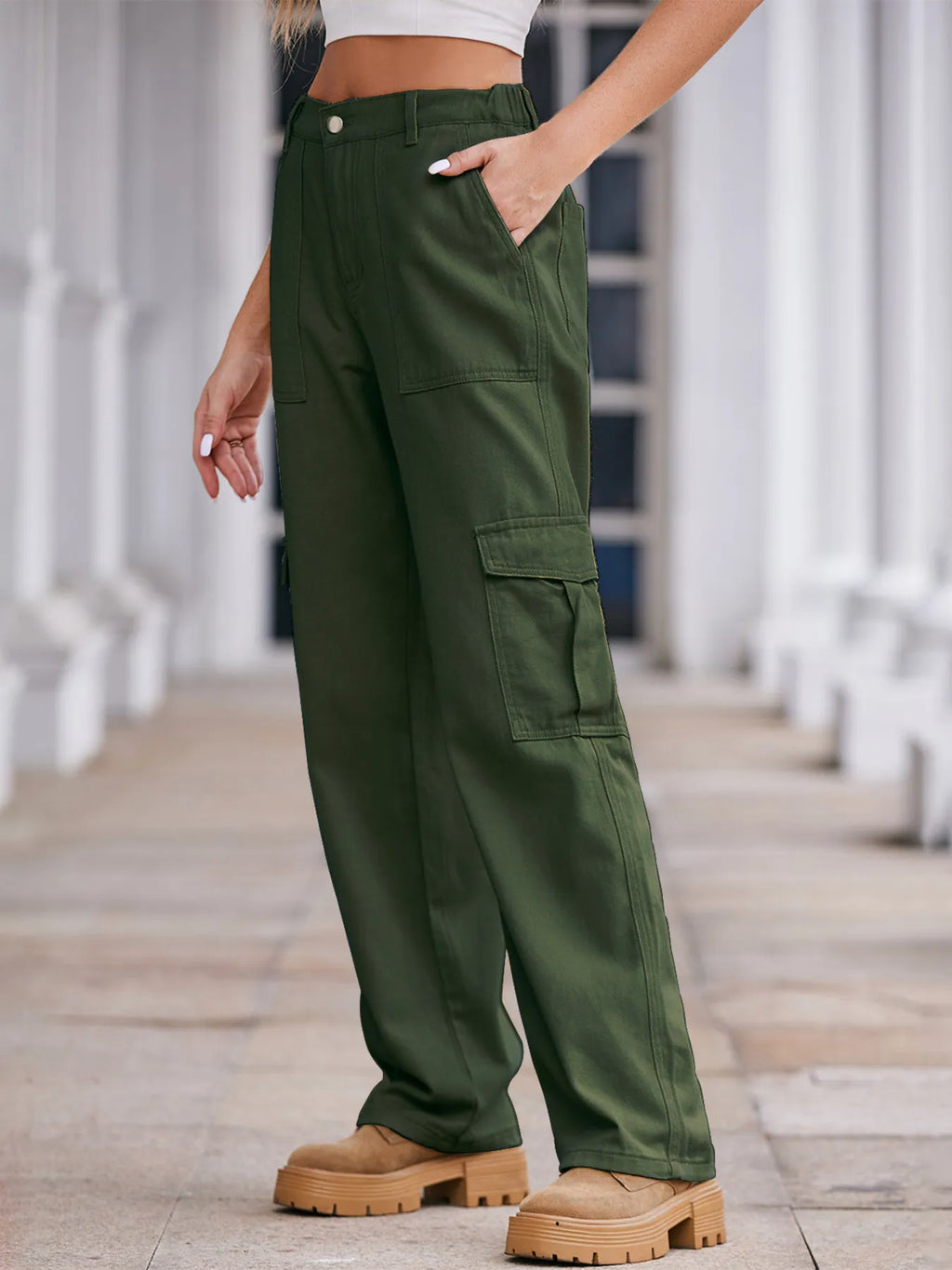High-Waisted Cargo Jeans - Godess beauty  #