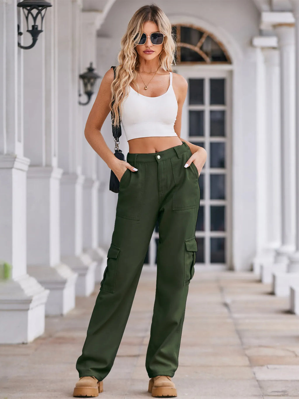High-Waisted Cargo Jeans - Godess beauty  #
