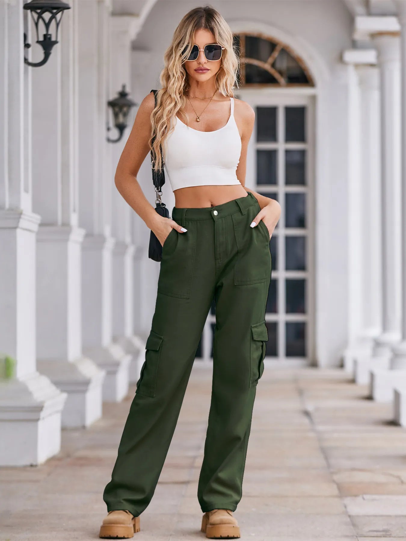 High-Waisted Cargo Jeans - Godess beauty  #