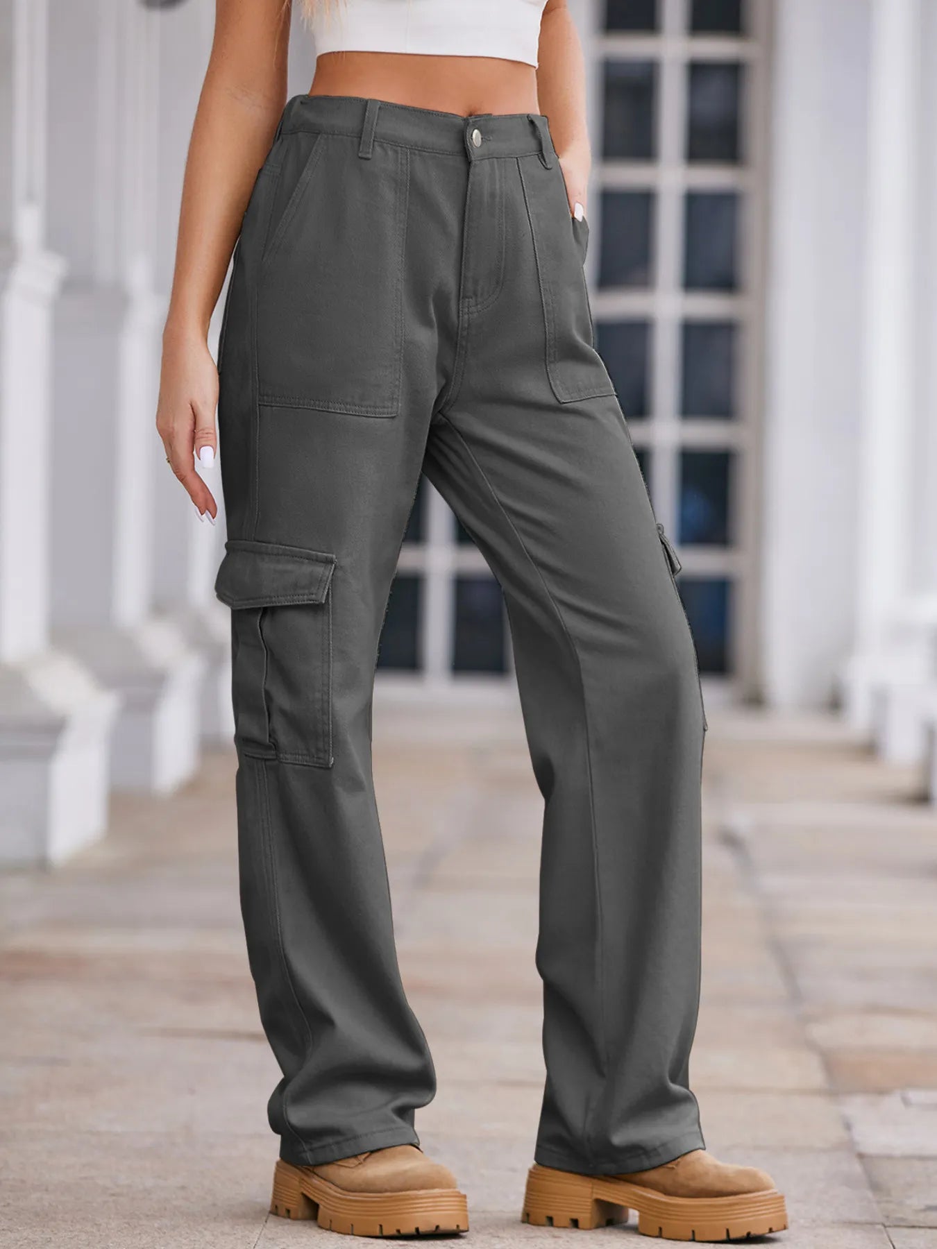 High-Waisted Cargo Jeans - Godess beauty  #