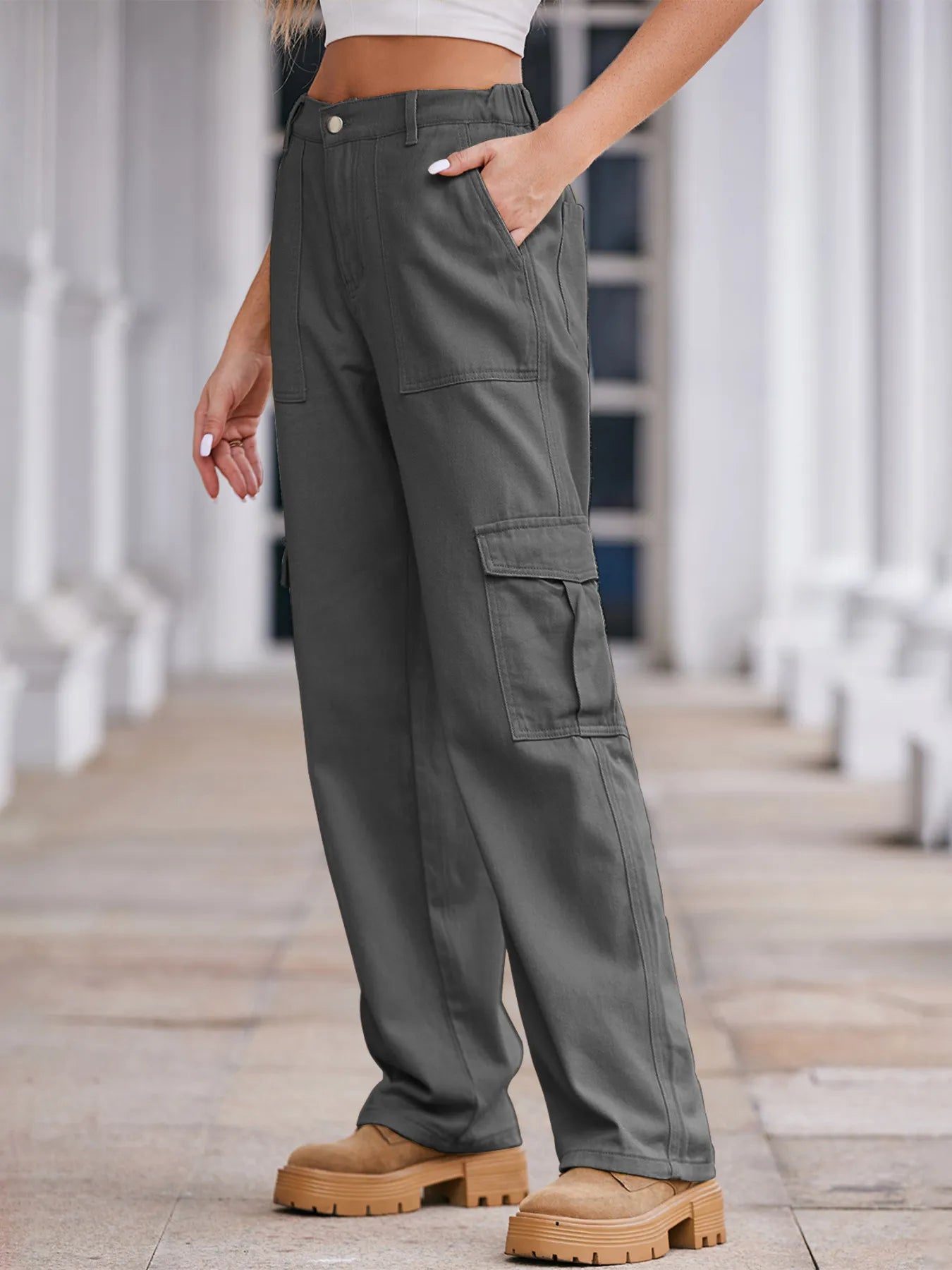 High-Waisted Cargo Jeans - Godess beauty  #