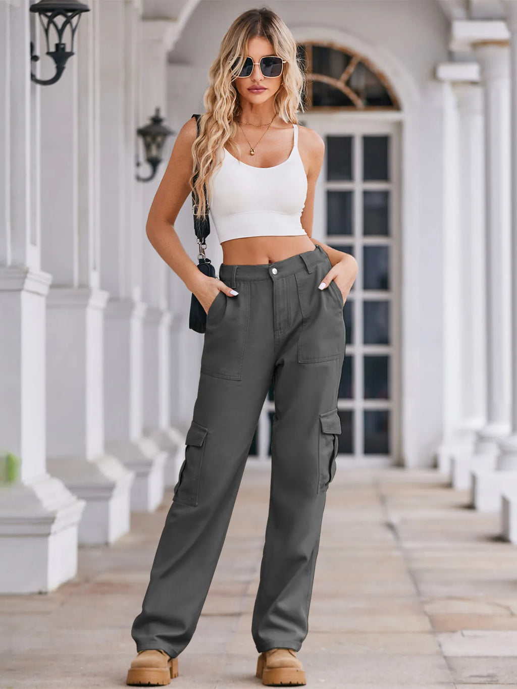 High-Waisted Cargo Jeans - Godess beauty  #
