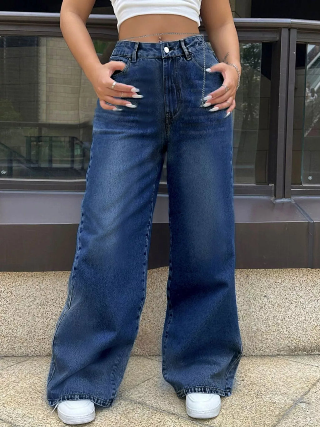 High-Waisted Wide Leg Jeans - Godess beauty  #