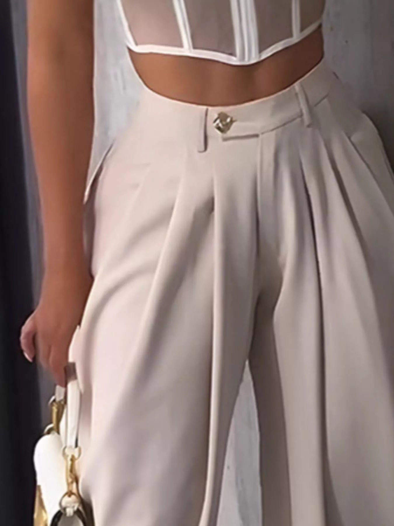 High-Waisted Wide Leg Pleated Pants - Godess beauty  #