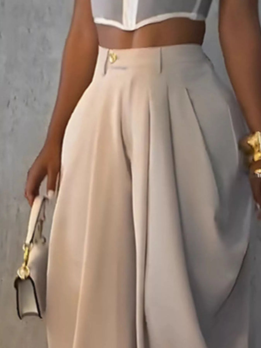 High-Waisted Wide Leg Pleated Pants - Godess beauty  #