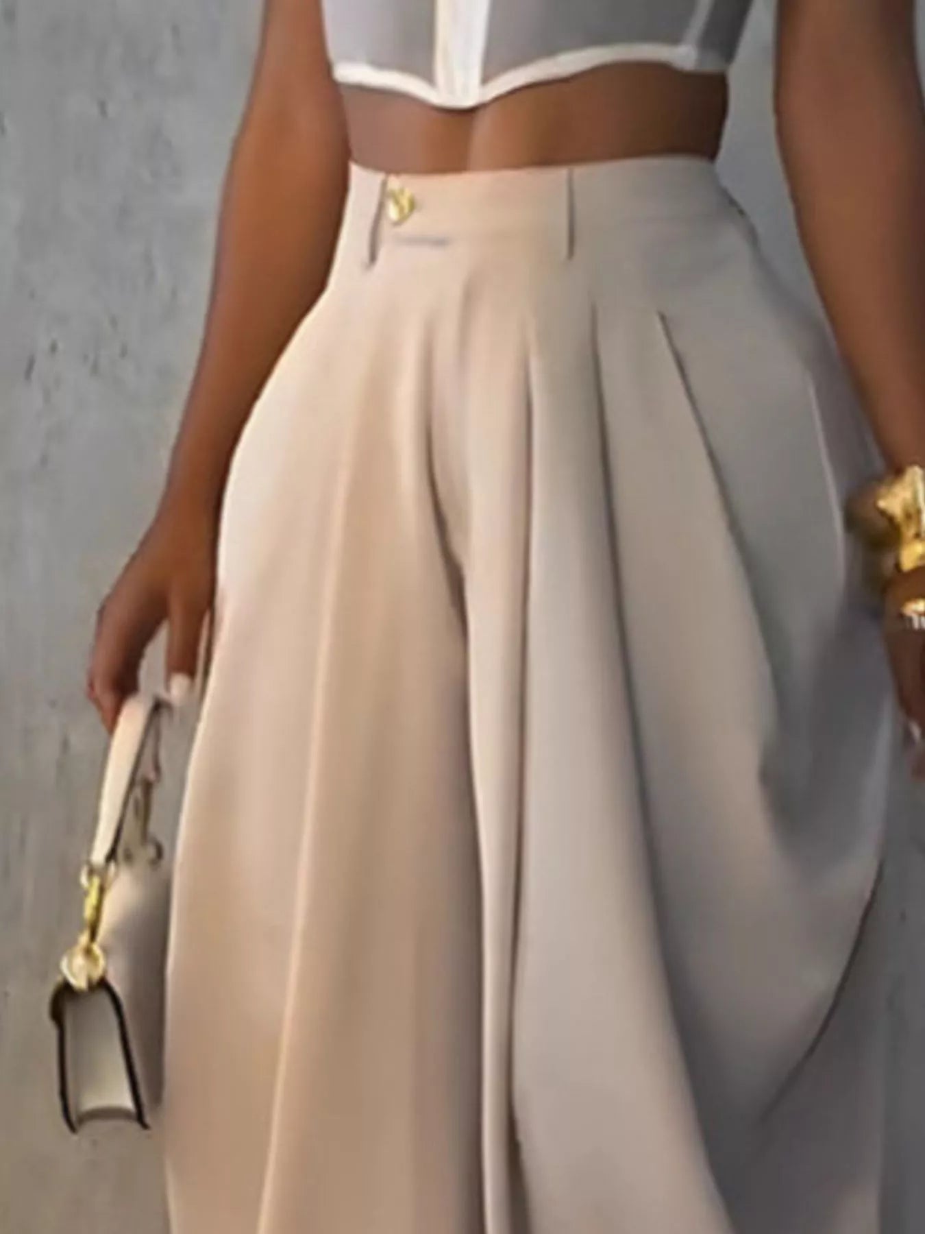 High-Waisted Wide Leg Pleated Pants - Godess beauty  #