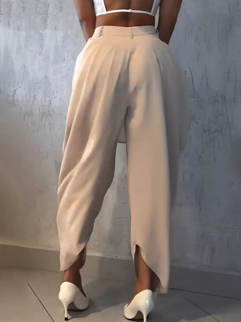 High-Waisted Wide Leg Pleated Pants - Godess beauty  #