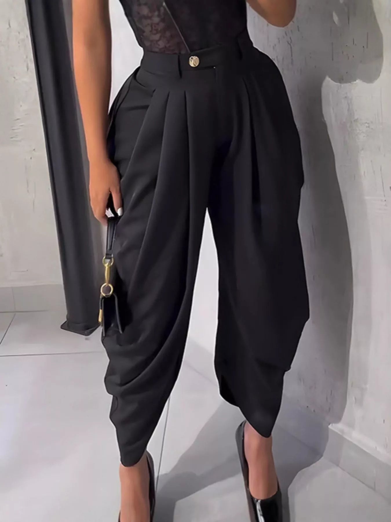 High-Waisted Wide Leg Pleated Pants - Godess beauty  #