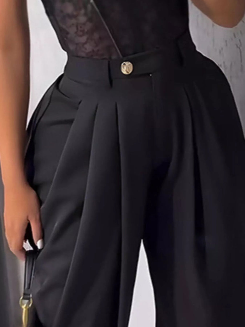 High-Waisted Wide Leg Pleated Pants - Godess beauty  #