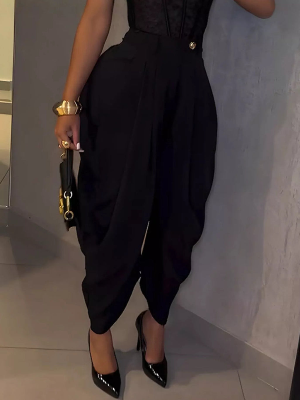 High-Waisted Wide Leg Pleated Pants - Godess beauty  #