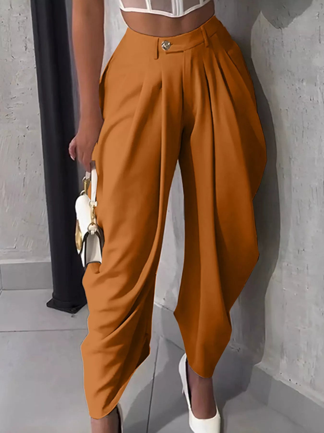 High-Waisted Wide Leg Pleated Pants - Godess beauty  #