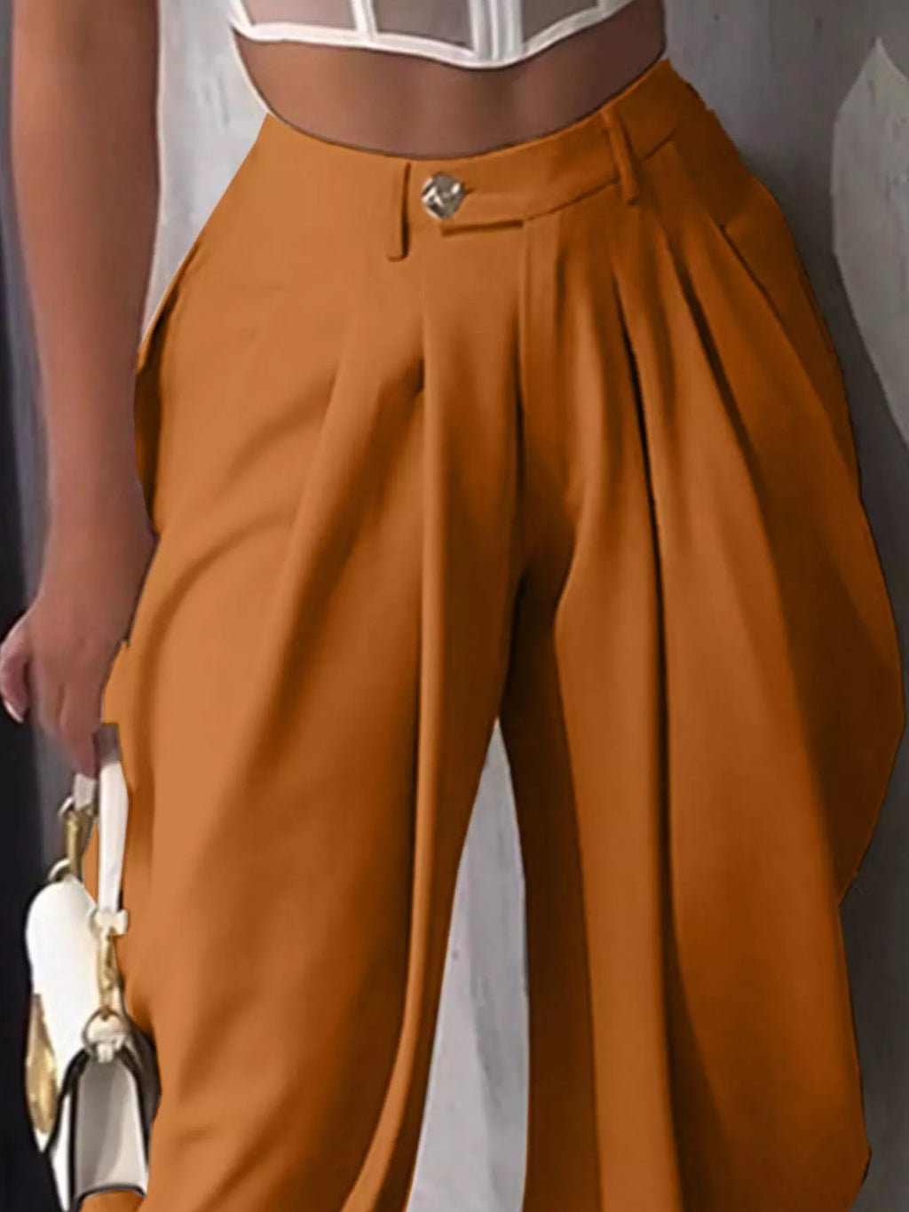 High-Waisted Wide Leg Pleated Pants - Godess beauty  #