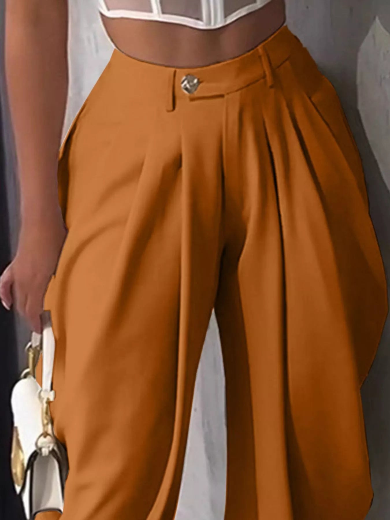 High-Waisted Wide Leg Pleated Pants - Godess beauty  #