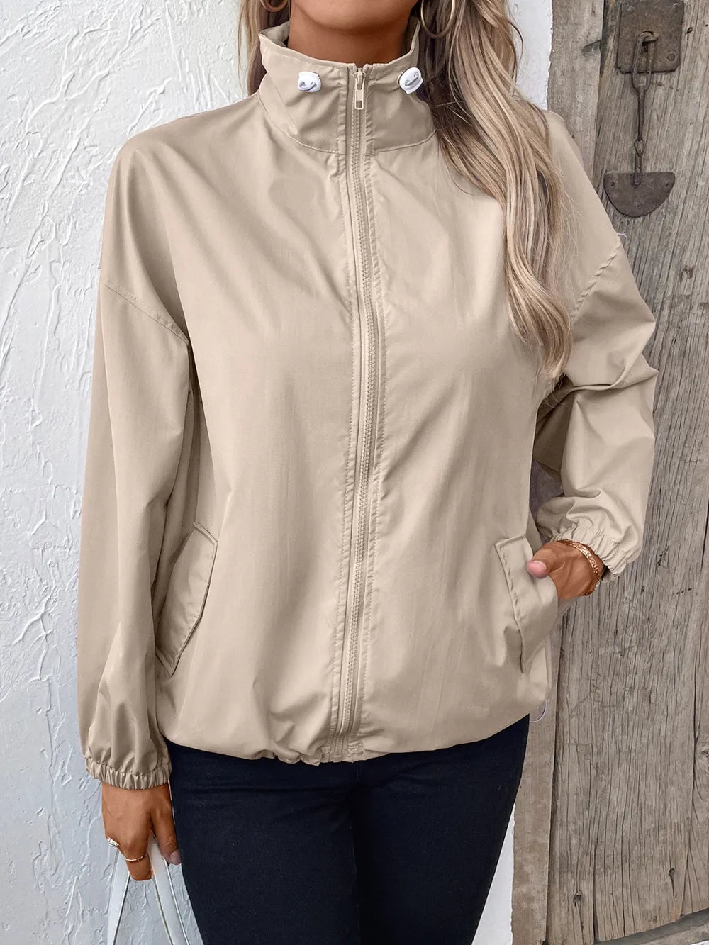 Ivy Lane Pocketed Zip Up Long Sleeve Jacket - Godess Beauty  #