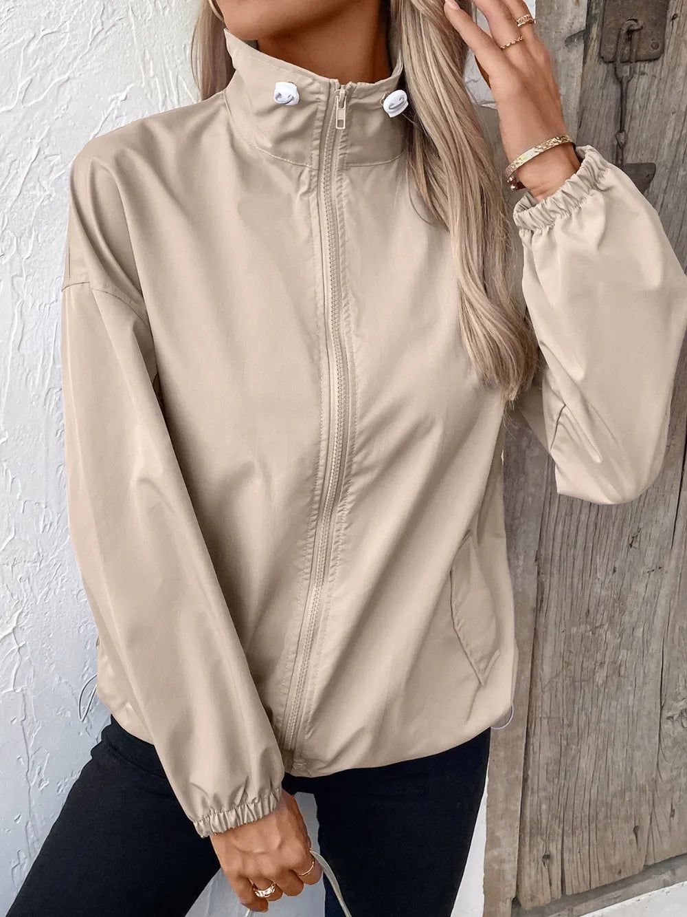 Ivy Lane Pocketed Zip Up Long Sleeve Jacket - Godess Beauty  #