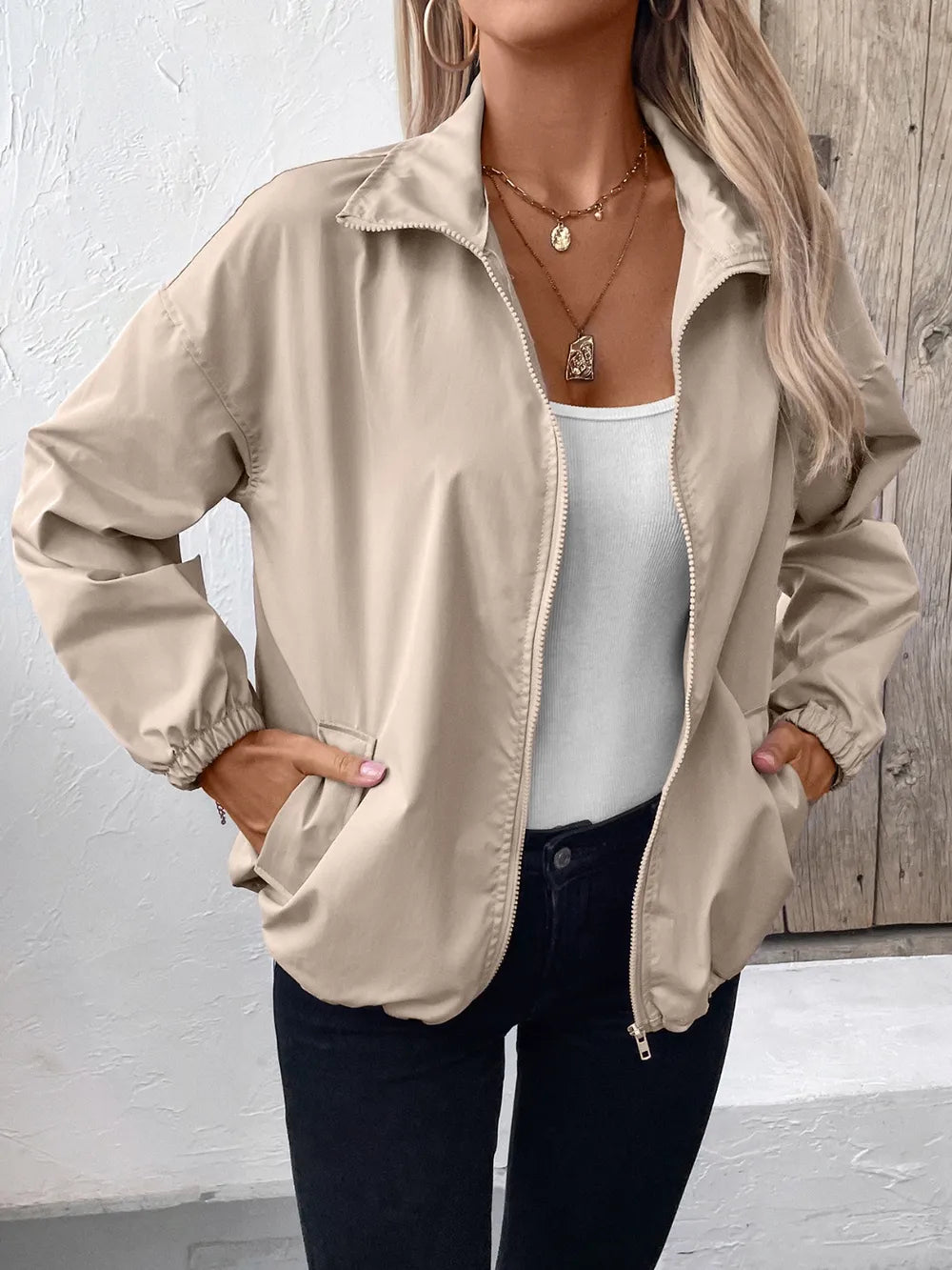 Ivy Lane Pocketed Zip Up Long Sleeve Jacket - Godess Beauty  #
