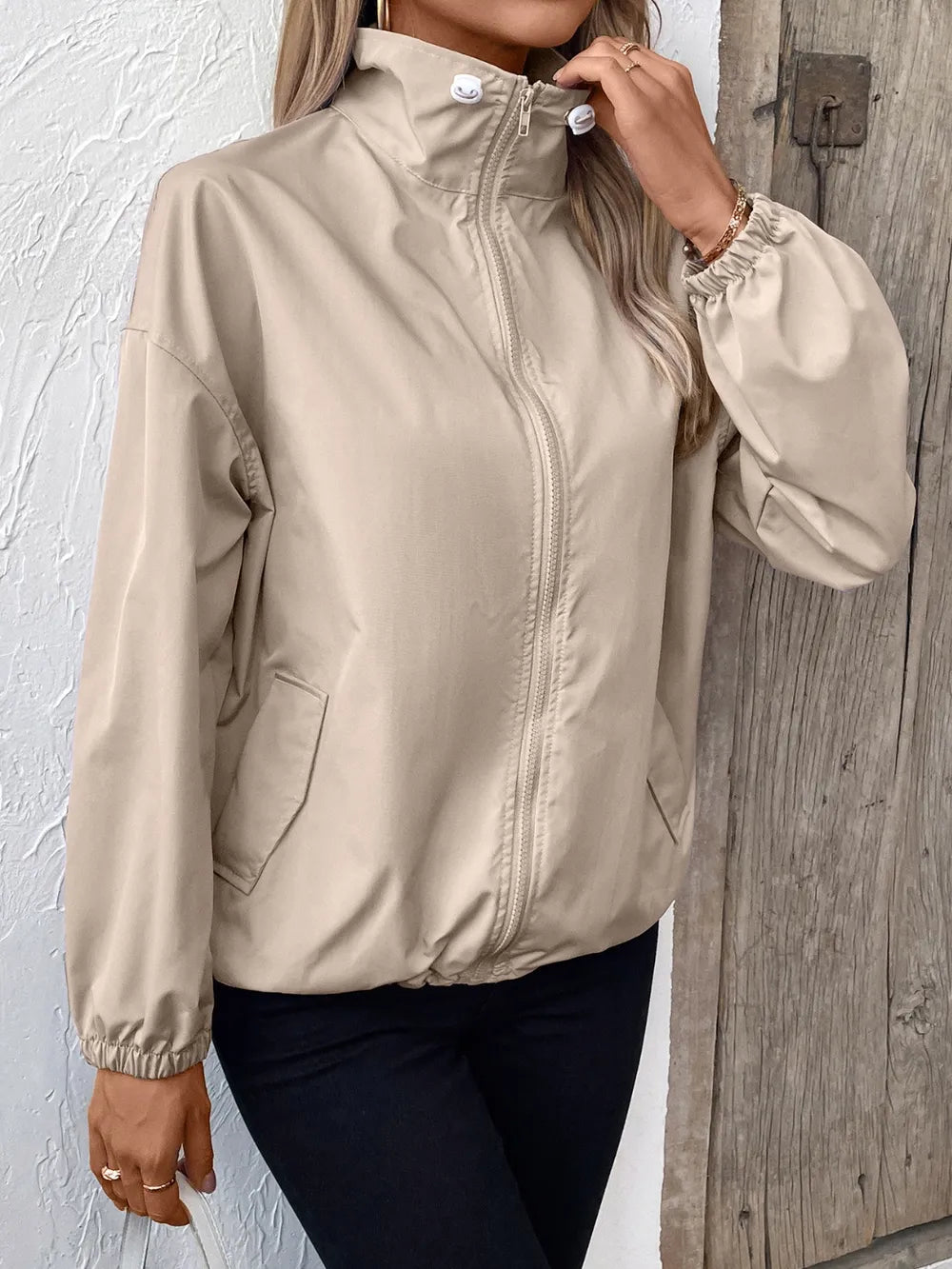 Ivy Lane Pocketed Zip Up Long Sleeve Jacket - Godess Beauty  #