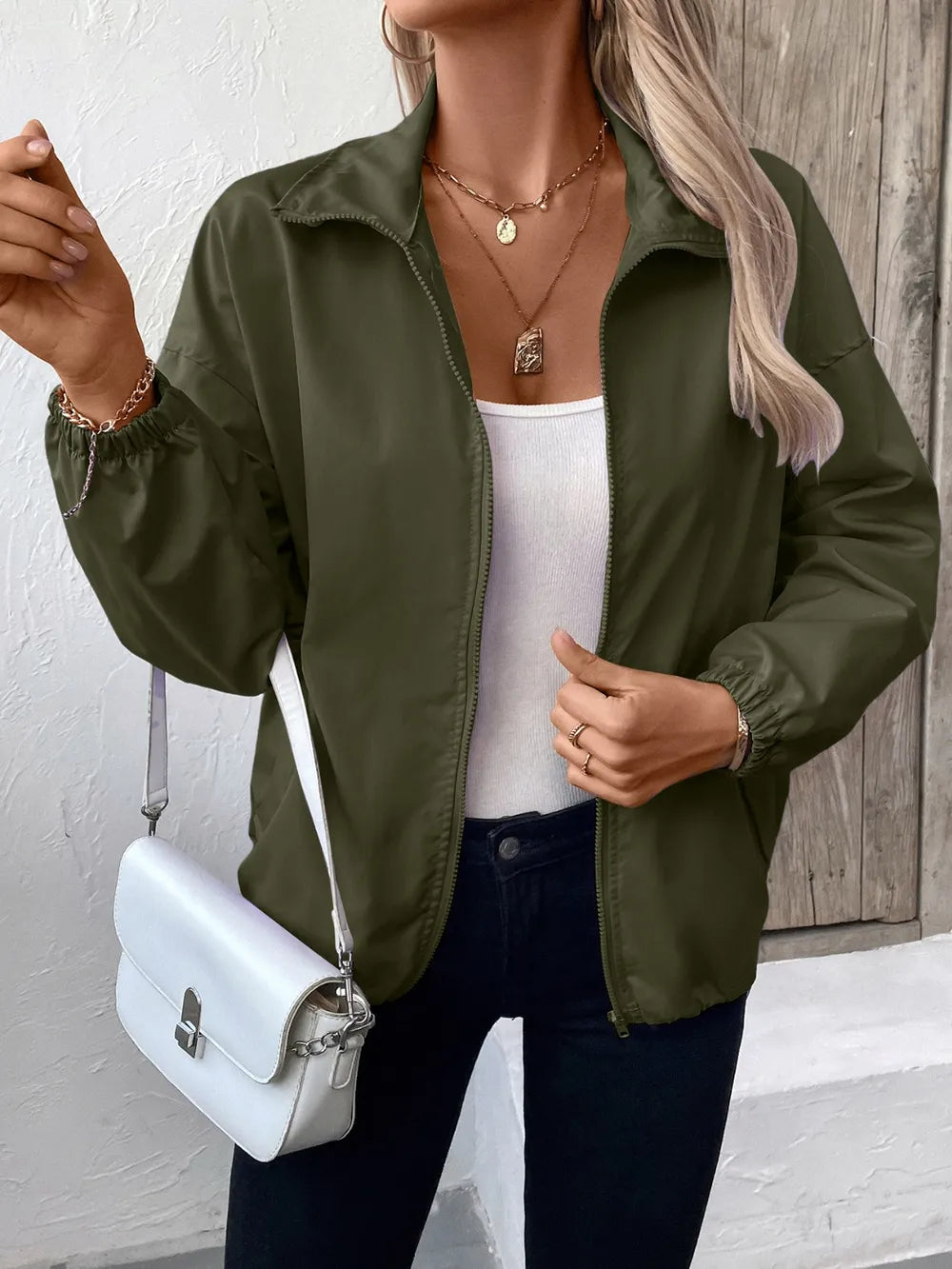 Ivy Lane Pocketed Zip Up Long Sleeve Jacket - Godess Beauty  #