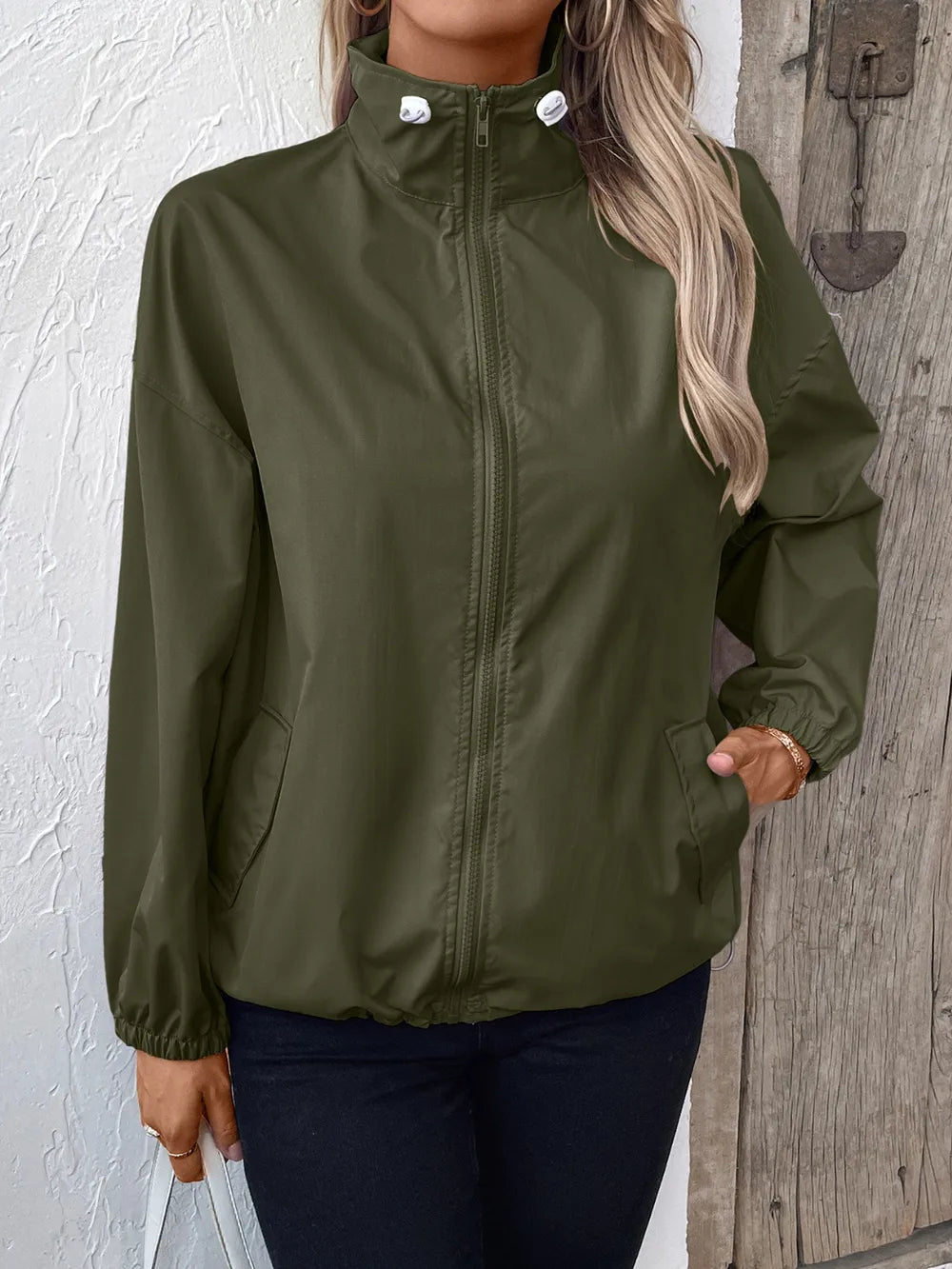 Ivy Lane Pocketed Zip Up Long Sleeve Jacket - Godess Beauty  #